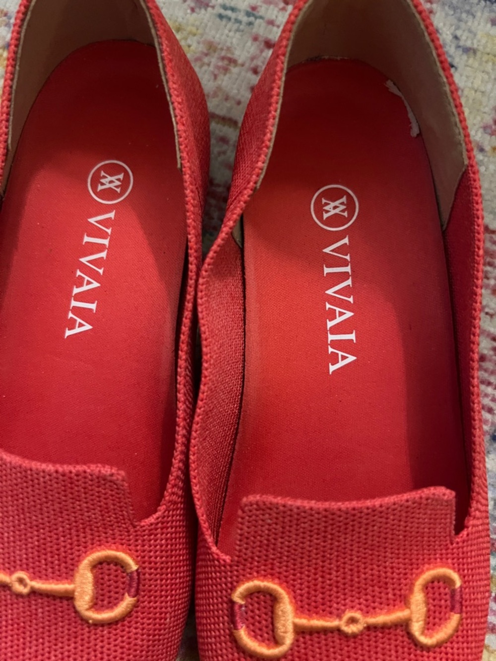 Vivaia Women's Red Knit Loafers with Gold Bit Detail - Picture 2 of 6